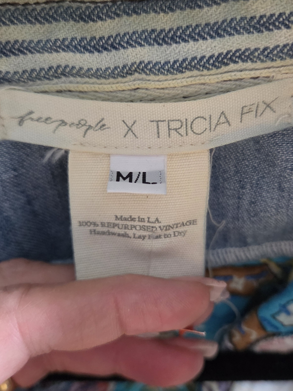 Free People Tricia Fix Patchwork Shirt in Blue, Turquoise & Cream - Picture 2 of 3